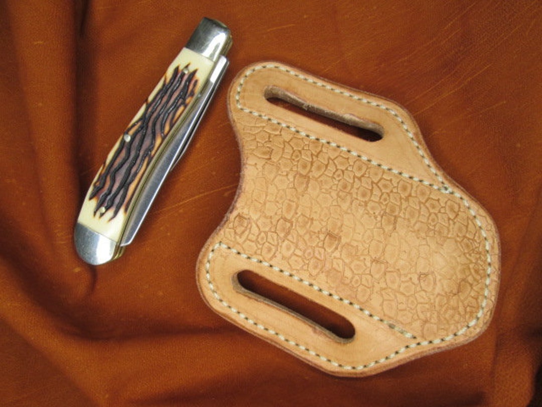 Leather Folding Knife Sheath, Handmade for the 4 Inch 2 Blade Trapper