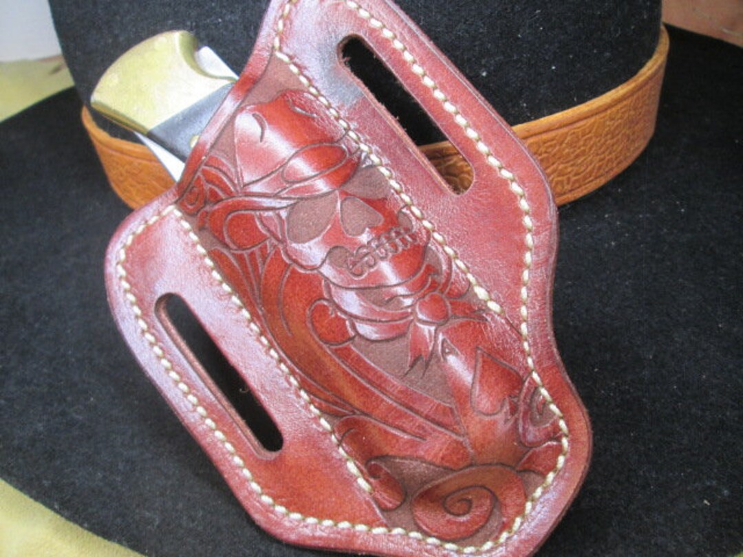 Tooled Folding Knife Sheath, Handmade for Buck 110 and Case Sodbuster