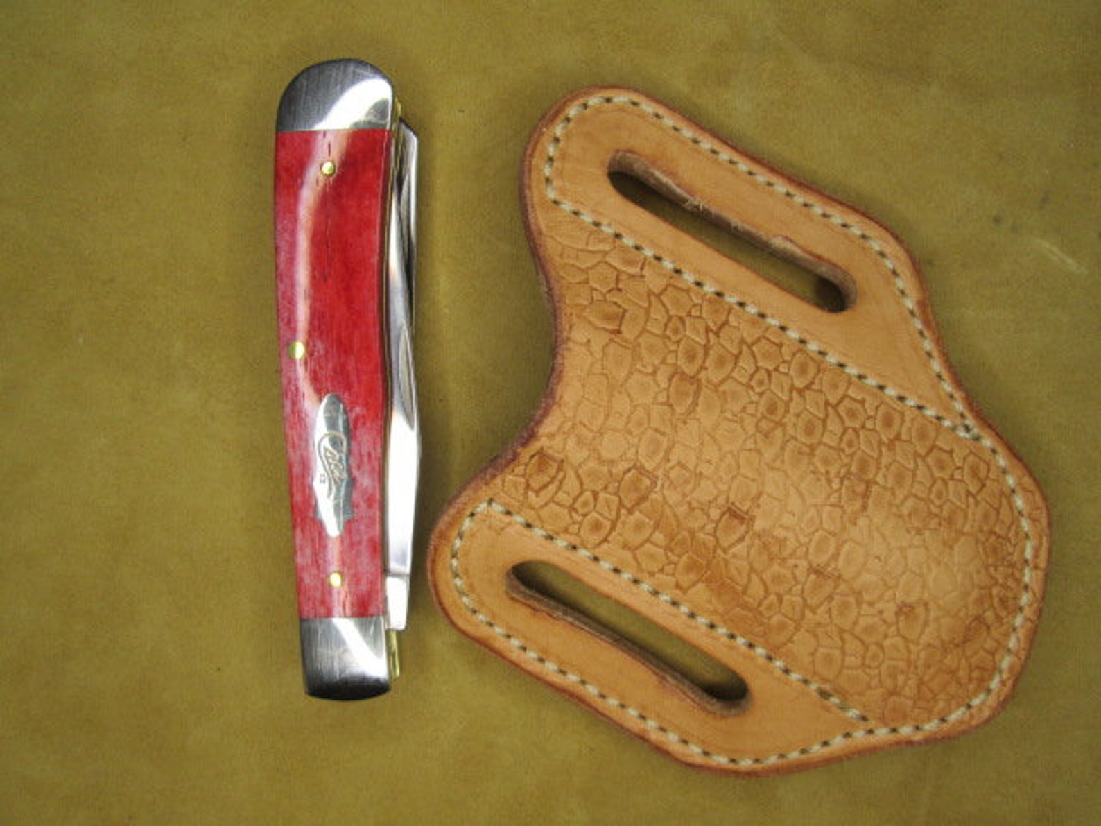 Folding Knife Sheath, Handmade for 4 Inch 2 Blade Trapper Style Pocket