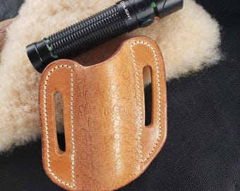 Olight Warrior Leather Flash Light Sheath, Handmade Flashlight Holster Belt Carrier For.91 inch, 23 MM Round Lights Sheaths For Men or Women