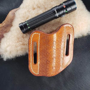 Olight Warrior Leather Flash Light Sheath Handmade Flashlight Leather Holster Belt Carrier For.91 inch, 23 MM Round Lights Sheaths For Gifts