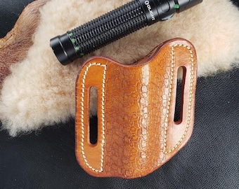 Olight Warrior Leather Flash Light Sheath Handmade Flashlight Leather Holster Belt Carrier For.91 inch, 23 MM Round Lights Sheaths For Gifts