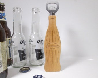 Wooden Bottle Opener - Handmade Alder or Walnut Wooden Beer Bottle Opener in shape of bottle