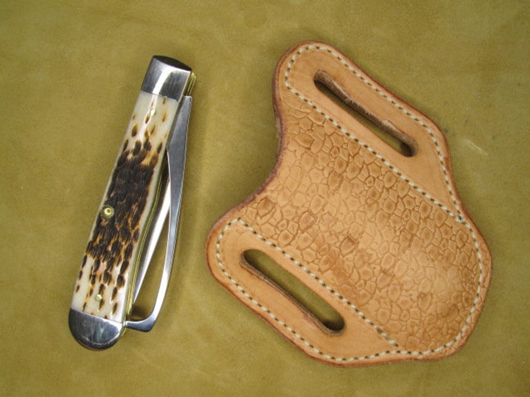 Equestrian Horse Folding Knife Sheath, Handmade for 4 Inch 2 Blade Trapper Equestrian Style