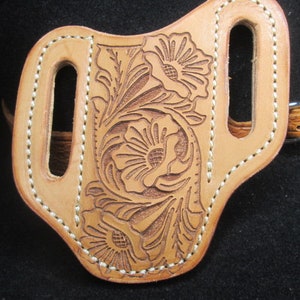 Etui de couteau pliant sculpté trappeur, design floral fait à la main pour étuis de couteau de poche de style trappeur 4 pouces 2 lames pour homme ou femme.