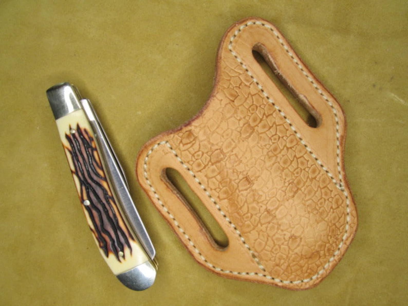 Folding Knife Sheath, Handmade for 4 Inch 2 Blade Trapper Style Pocket