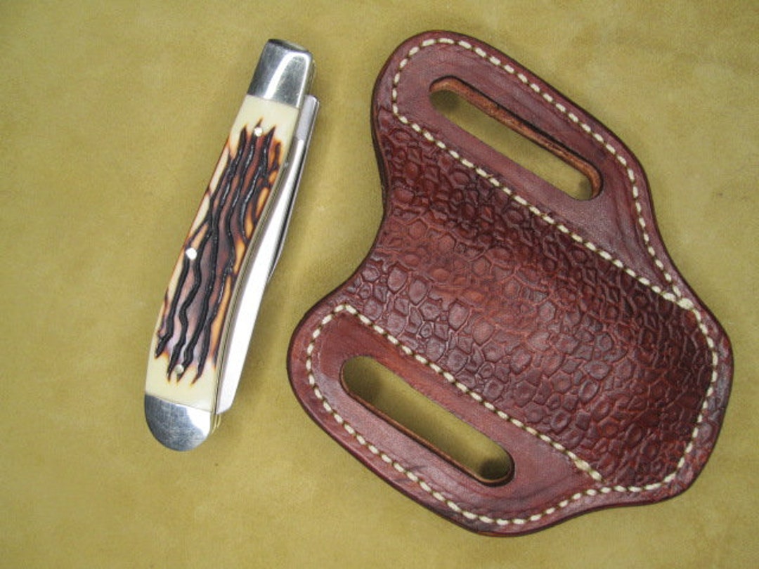Folding Knife Sheath, Handmade for 4 Inch 2 Blade Trapper Style Pocket