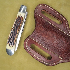 Etui de couteau pliant, fait main pour étuis de couteau de poche de style trappeur à 2 lames de 4 pouces pour hommes ou femmes.