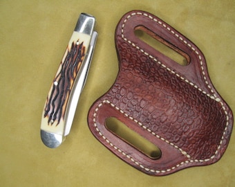 Folding Knife Sheath, Handmade  For 4 inch 2 blade Trapper Style Pocket Knife Sheaths for men or women.