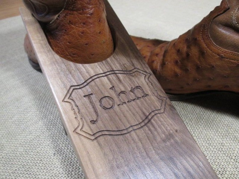 Custom Engraved Walnut Handmade Boot Jack Accessory to Remove Cowboy