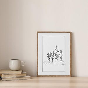 Minimalist Flower Art Prints - 5x7 Black & White Drawing - Handmade Sketch Print - Modern Wall Decor for Home, Office, Dorm