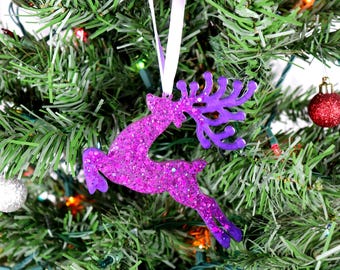 Lila Weihnachtsschmuck: Handgemachte Rentier Baumschmuck, Weihnachtsbaumschmuck Set