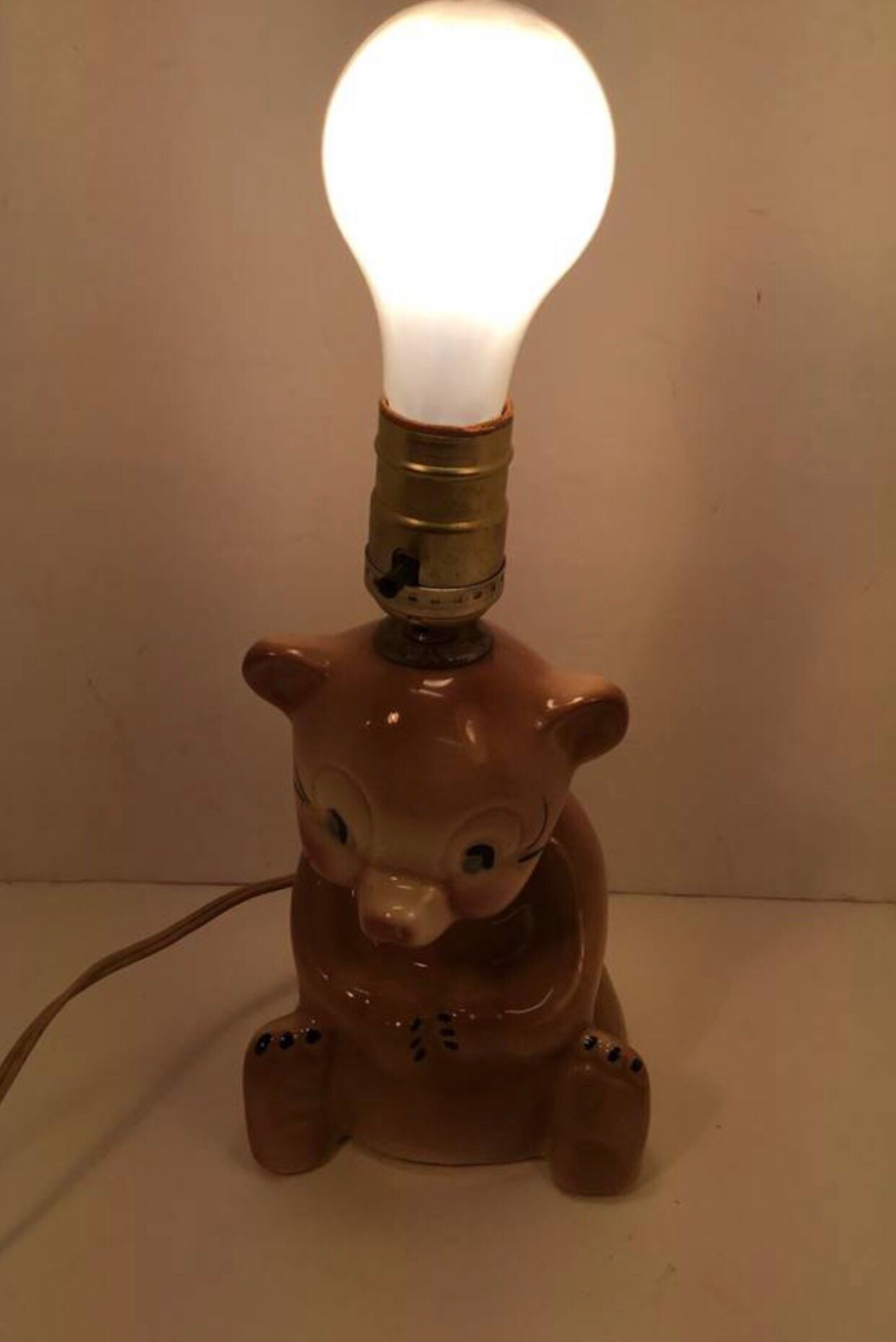 Vintage 40s 50s mid century brown ceramic teddy bear lamp Etsy
