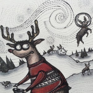Weihnachtstriologie, Rudolph, die rote Nase - Erhältlich als Postkarte, Grußkarte & Original Kunstdruck