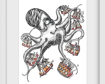 Crazy Octopus - digital art print