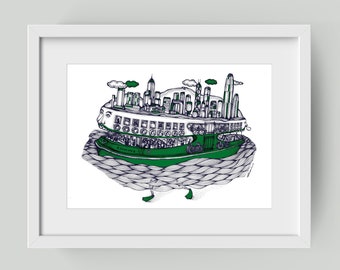 The Green Hong Kong Ferry - digital art print