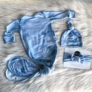 Baby knotted gown, "”Sky” Blue  Tie Dye gender neutral gown, Baby boy,  Baby Gown, take home outfit, baby gift, unisex baby clothes