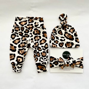 Leopard Baby Outfit: Leggings, Hat & Headband Set