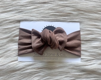 Baby Knot Headband, Asher Brown Headband, jersey knit bow headband, green headband, baby girl gift, Holiday headband, headwrap