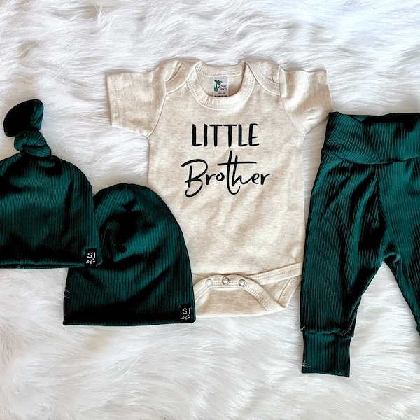 Baby legging, Baby Pant, “Cooper” Rib Hunter Green, Little Brother Shirt, Boy Pant set, Baby Gift, Take Home Outfit, slouchy ,Gender neutral