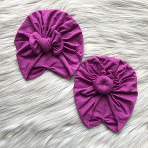 Bright Orchid Baby Turban Hat: Handmade Bow or Bun Style