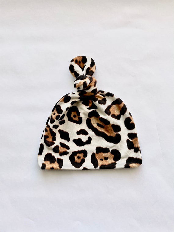 Baby Top Knot Hat in Ivy Leopard Top knot hat baby gift baby girl gift newborn hats baby beanie baby Hospital Hat leopard baby