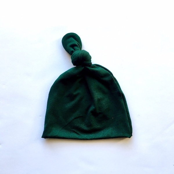 Baby Top Knot Hat in "Jaxon" Deep Hunter Green, baby boy gift,  baby girl gift, newborn hats, baby beanie ,baby boy and girl Hospital Hat