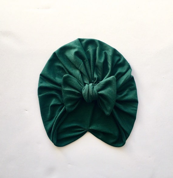Handmade Baby Turban Bow Hat: Deep Hunter Green Beanie UK
