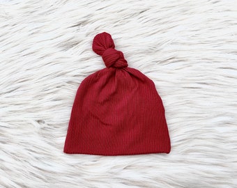 Baby Top Knot Beanie, “Layne” Ribbed Red hat, baby boy gift,  baby girl gift, newborn hats, baby beanie ,baby boy and girl Hospital Hat