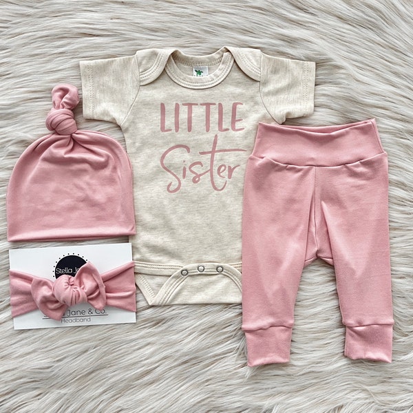 Baby legging, Baby Pant, “London” Blush Pink, Little Sister Shirt, Girl Pant set, Baby Gift, Take Home Outfit, Baby slouchy ,new sibling