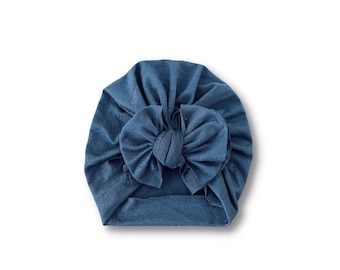 Baby Turban: Jude Dusty Denim Bow Hat, Modern Top Knot