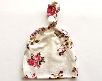 Cappello con nodo floreale per neonati: berretto rosa e giallo per neonati (0-3 mesi)