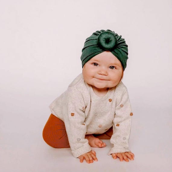 Handmade Baby Turban Knot Hat: Dark Hunter Green UK