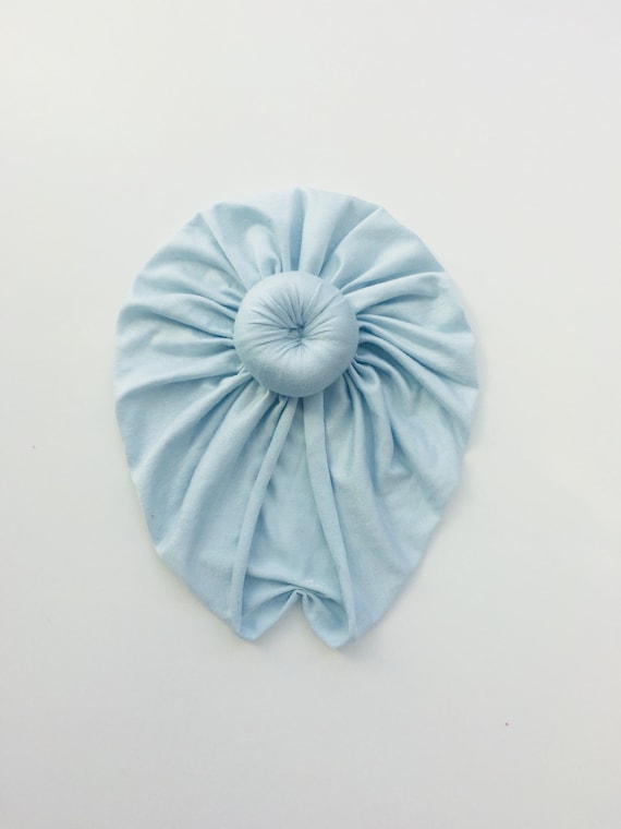 Ice Blue Baby Turban Knot Hat: Handmade Beanie