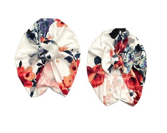 Red Floral Baby Turban: Knot or Bow Style, Handmade in USA