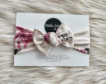 Floral Knot Baby Headband: Adjustable Jersey Knit Headwrap