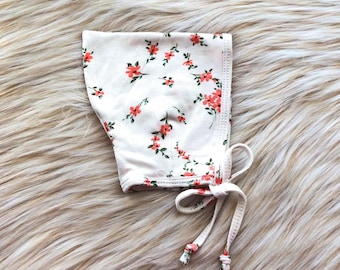 Coral Blossom Baby Bonnet: Lightweight Pixie Hat (0-3 Months)