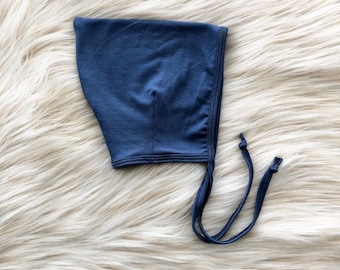 Denim Blue Baby Bonnet: Lightweight Pixie Hat (0-3 Months)
