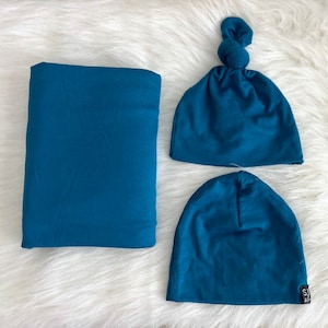 Cobertor para bebê, chapéu azul com nó "Daniel", acessório para fotos de bebê, conjunto de hospital, presente para menino, presente para menina, cobertor neutro para bebês