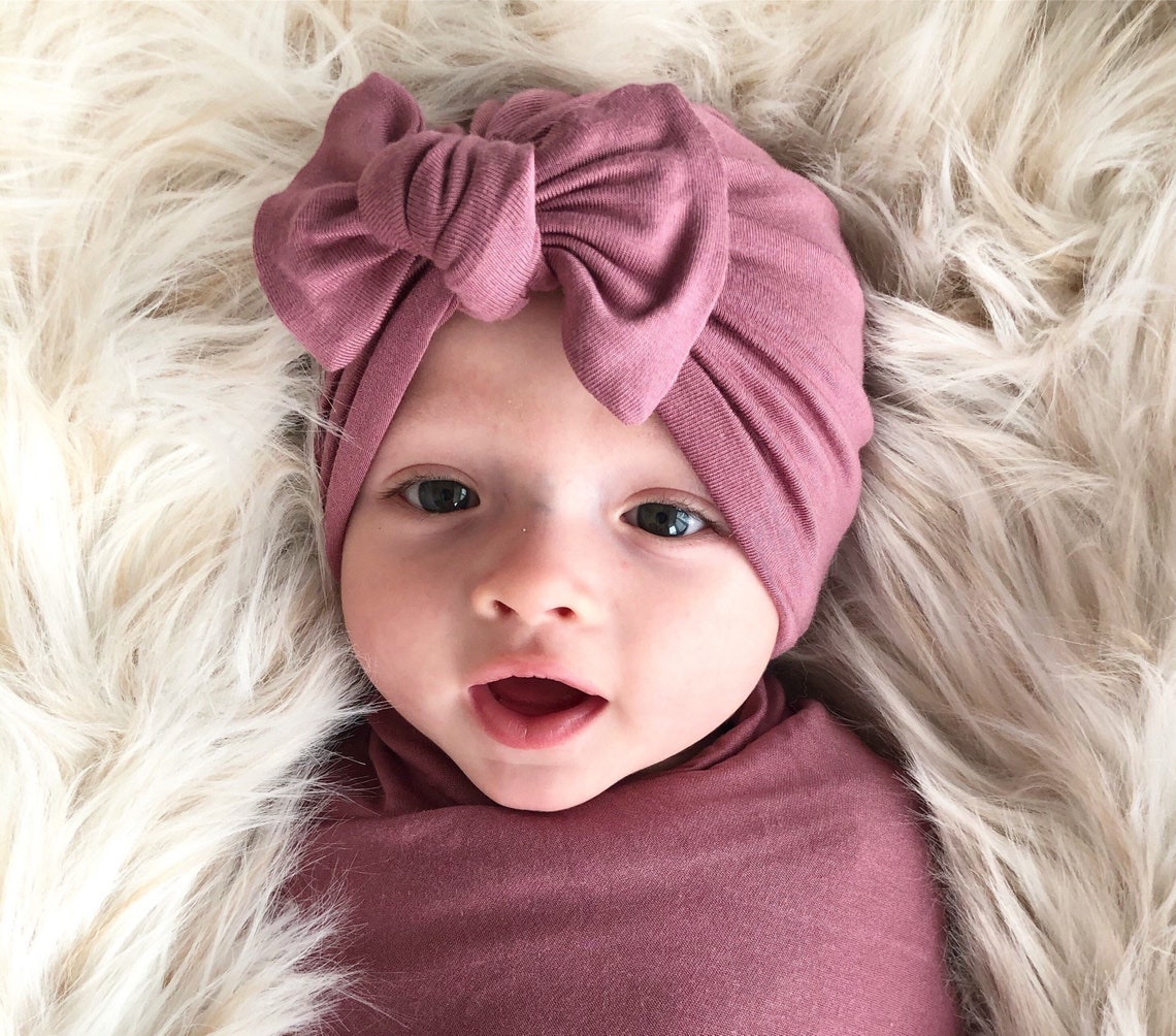 Baby Turban Bow Hat in Mauve Turban Bow Hat Turban Top Knot Etsy