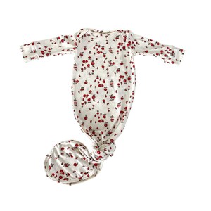 Baby knotted gown, Molly Red Ditsy Floral Gown, Floral hat, Knot Bottom Baby Gown, take home outfit, baby gift, baby girl clothes, image 5