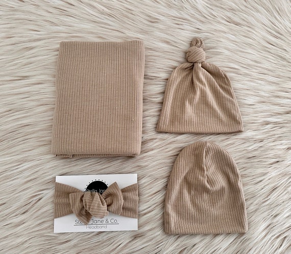 Cuddle & Coo Blue Striped Back Stretchie + Beanie Cuddle & Coo Blue Striped Back Stretchie + Beanie