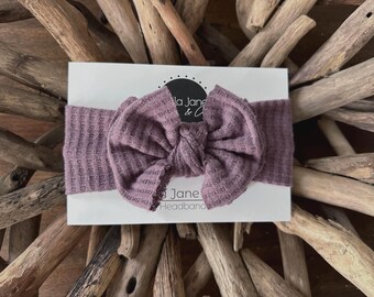 Dusty Lavender Baby Headband: Waffle Knit Modern Bow