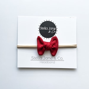 Baby Nylon Headband in Lipstick Red knot,  nylon band,  jersey bow,  small bow headband, Newborn Headband, Baby headbands