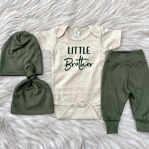 Legging de bebé, pantalón de bebé, "Max" Rib Sage Green, camisa de hermanito, conjunto de pantalón de niño, regalo de bebé, traje para llevar a casa, bebé holgado, género neutro