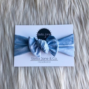 Blauwe tie-dye knoop hoofdband: verstelbare jersey gebreide babyhoofdband