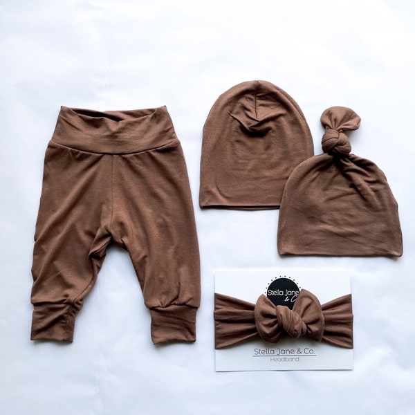 Baby legging, Baby Pant in Asher Espresso Brown Baby Slouchy, Boy Pant set, Baby Gift, Take Home Outfit, Girl set, Gender Neutral set