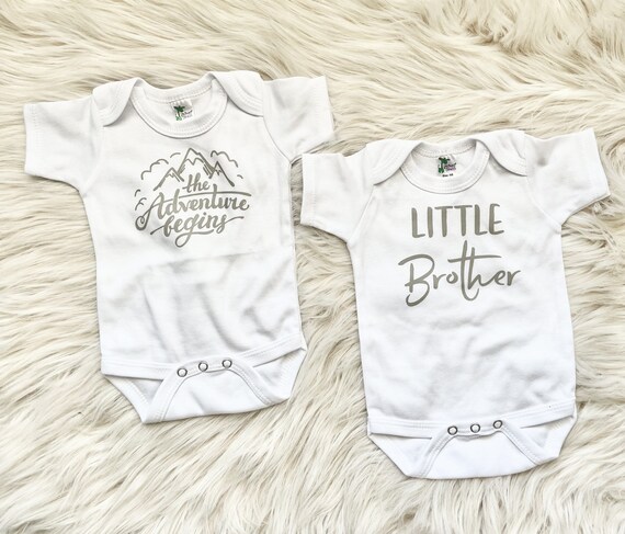 Baby Boy Shirt, Little Brother Shirt, Taupe Gray Adventure