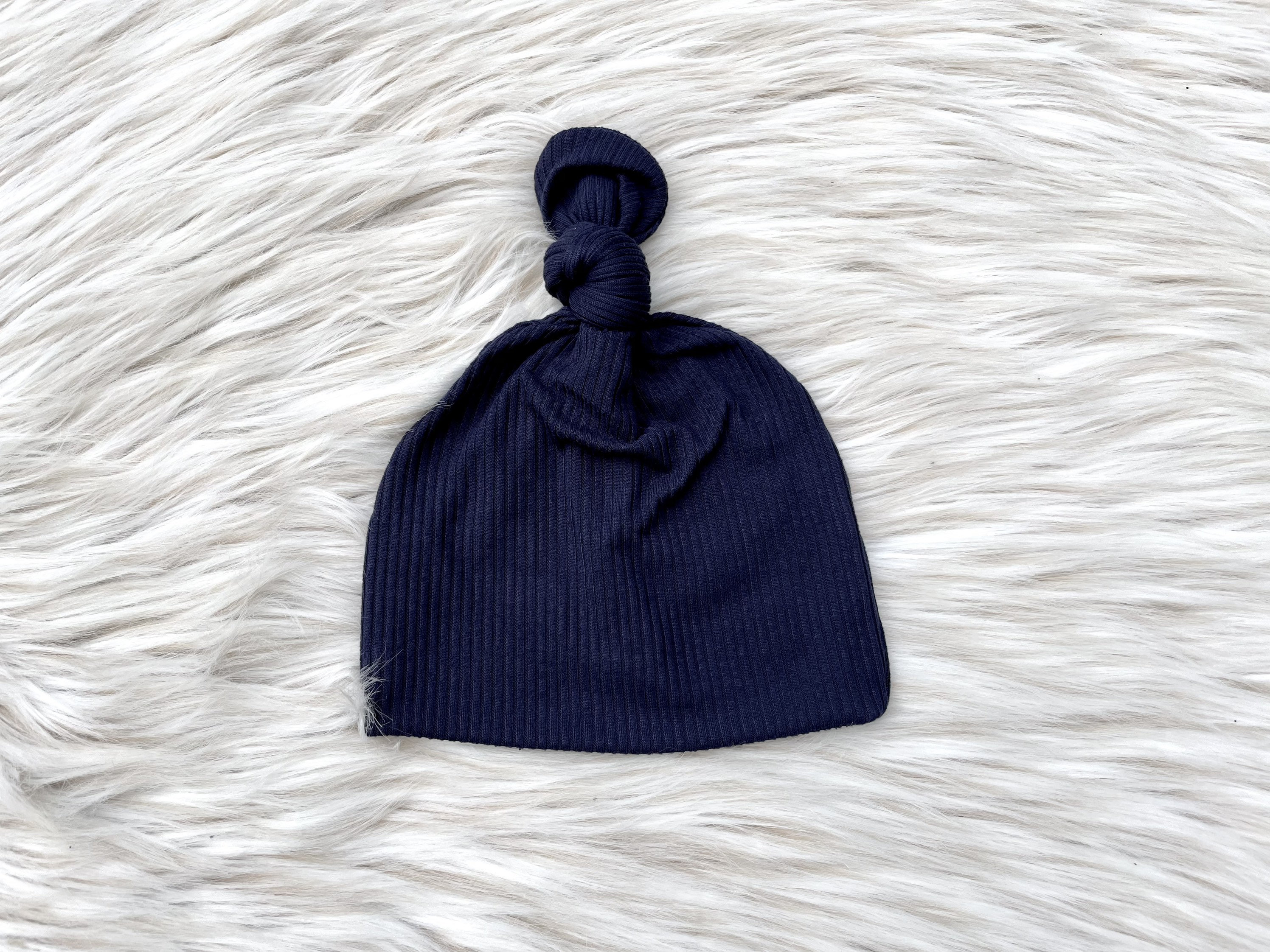 Baby Top Knot Beanie nash Ribbed Navy 