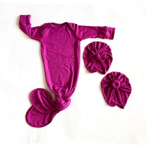 Raspberry Knotted Baby Gown with Turban: Take Home Outfit